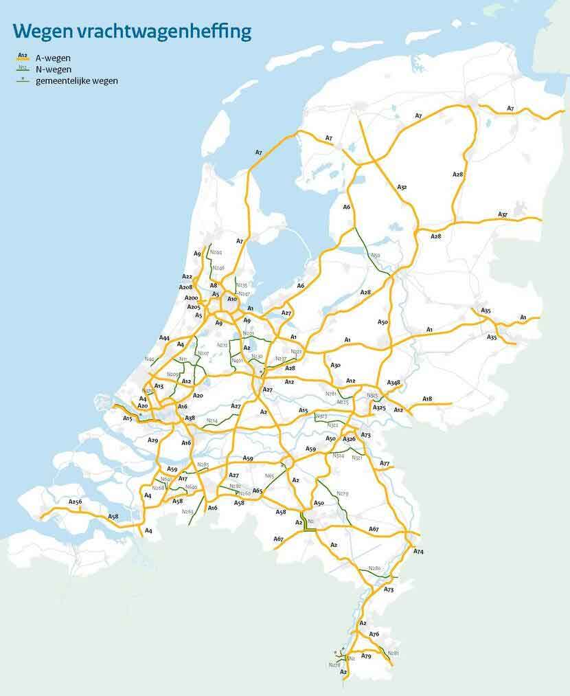 Wegen vrachtwagenheffing landkaart van wegen